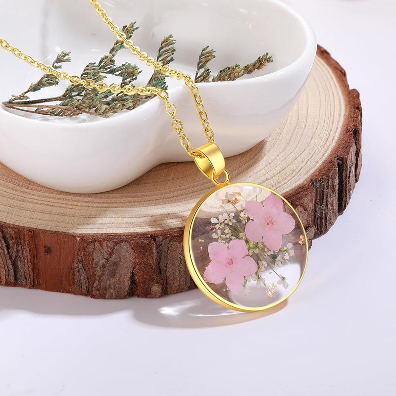 AUNTESIGN Store Forget-Me-Not and Queen Anne's Lace Pressed Wildflower Necklace | Birth Month Real Flower Necklace | Gold/Silver Pressed Flower Jewelry | Personalized Handmade Jewelry - Image 3